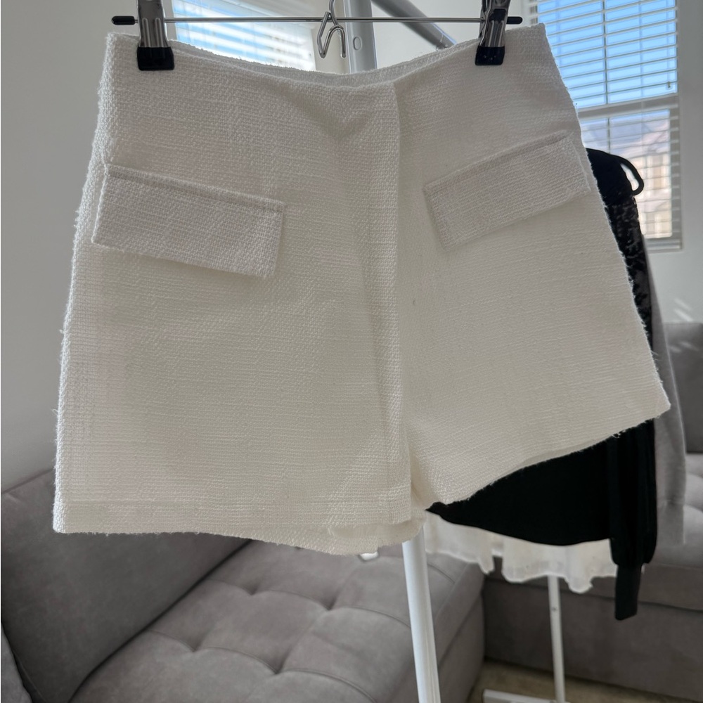 High Waist White Tailored Skort